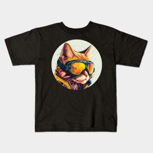 Colorful Cat - A Cat In A Ski Googles Skiing Skier Kids T-Shirt